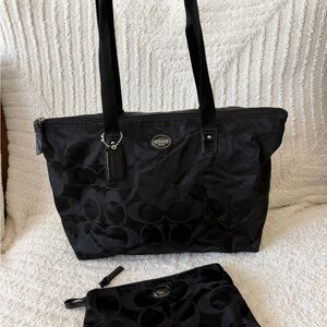 Coach Black Signature Nylon Tote with Matching Pouch